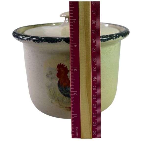 Home & Garden Party Rooster Crock 4” Small Canister Jar & Lid Handmade USA 2000 - Picture 12 of 13